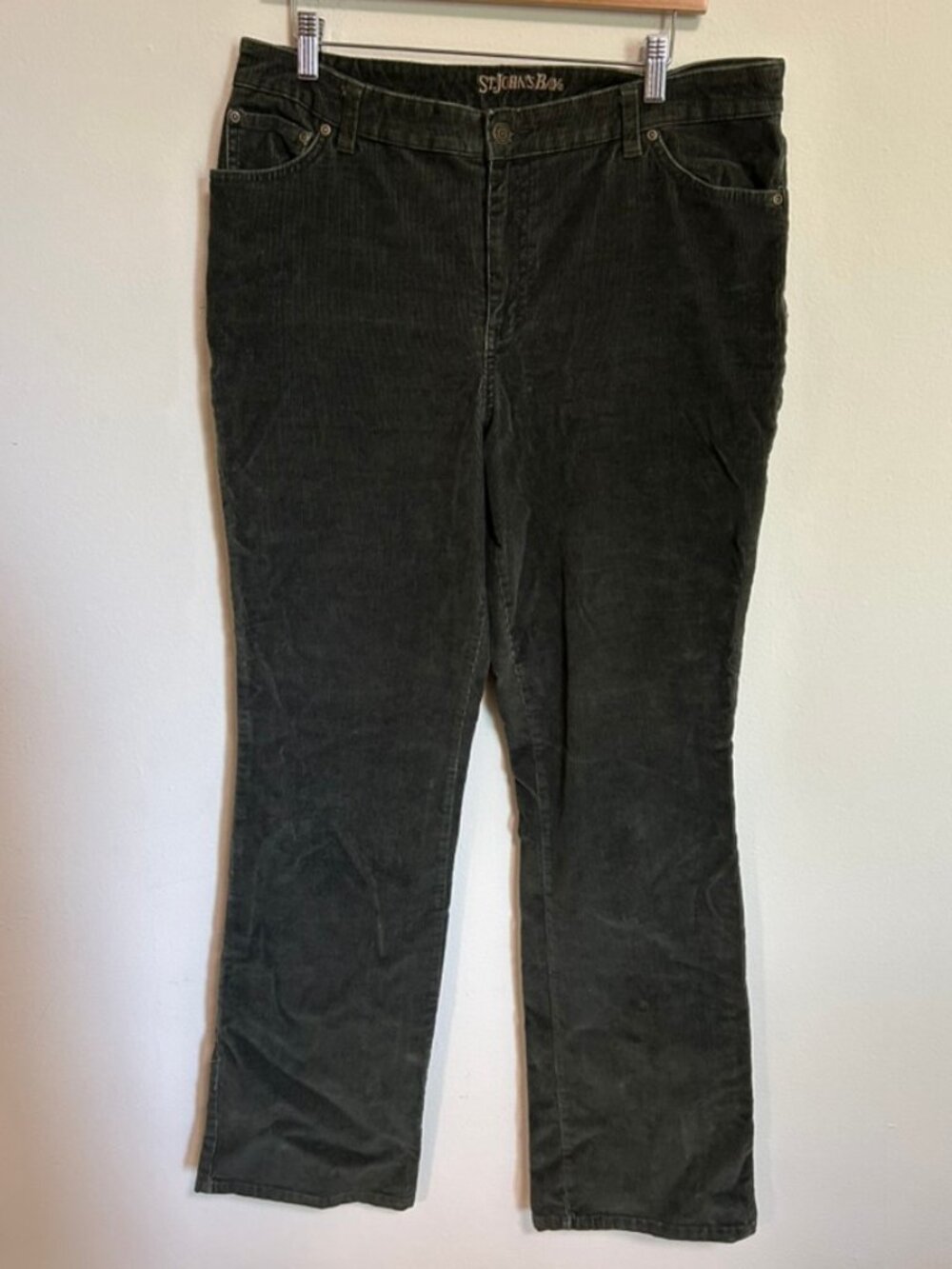 St. Johns Bay Dark Army Green Bootcut Corduroy Pants Sz 14 TALL EUC